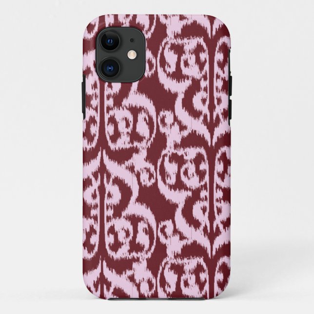 Capa Para iPhone 11 Ikat Moorish Damask - burgundy e rosa (Verso)