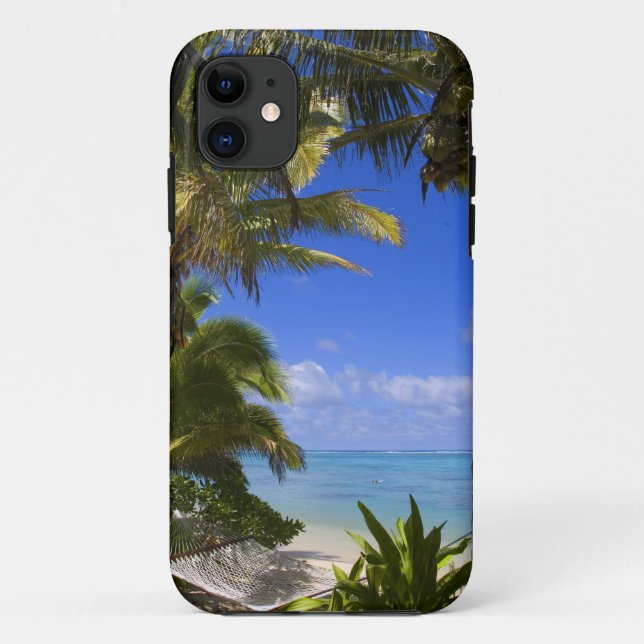 Capa Para iPhone 11 Ilhas Cook com Palm na praia 2 (Verso)