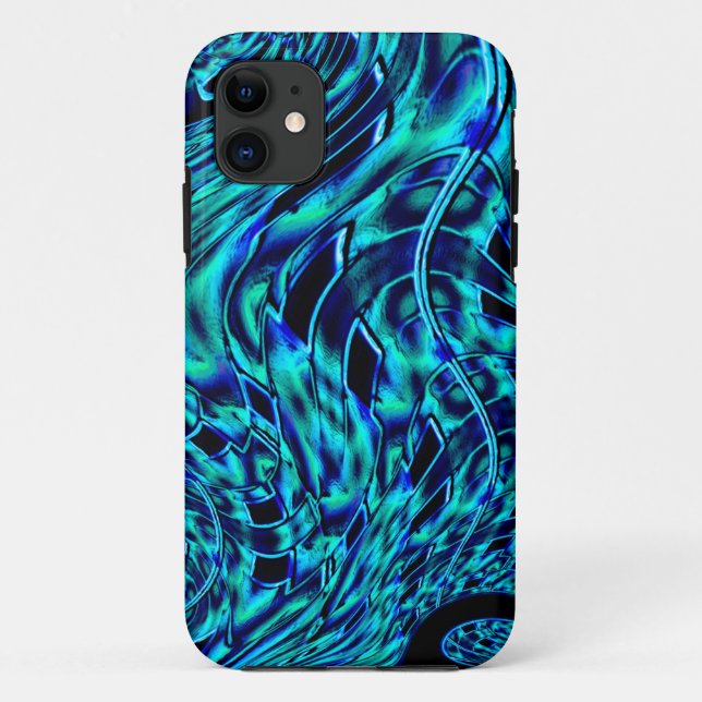 Capa Para iPhone 11 Ilusão metálica e torta, imagem azul a verde (Verso)