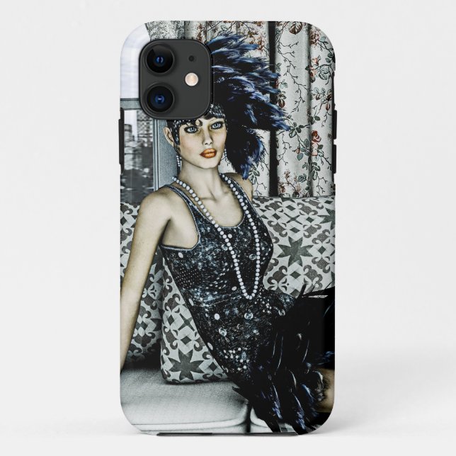 Capa Para iPhone 11 Ilustração de Arte da Moda Flapper dos Anos 20 (Verso)