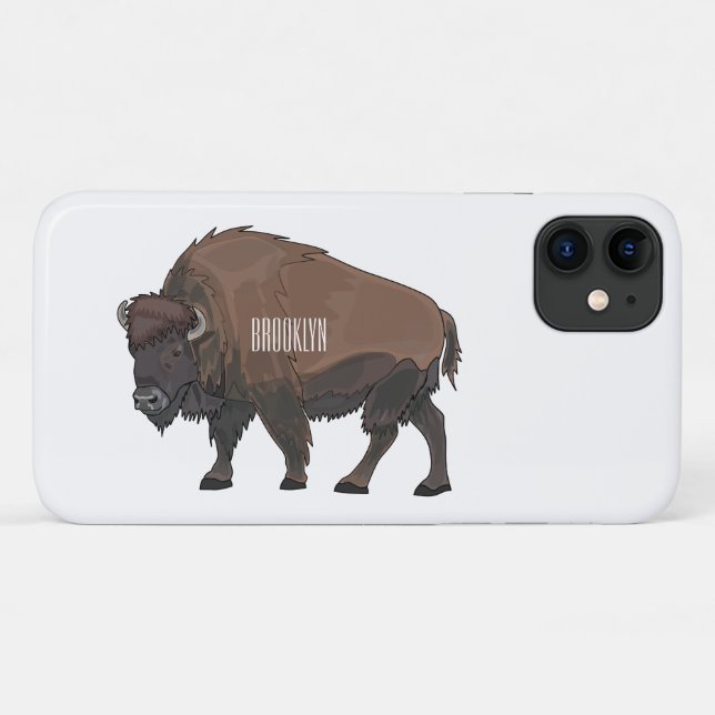 Capa Para iPhone 11 Ilustração de desenho animado Bison (Verso (horizontal))