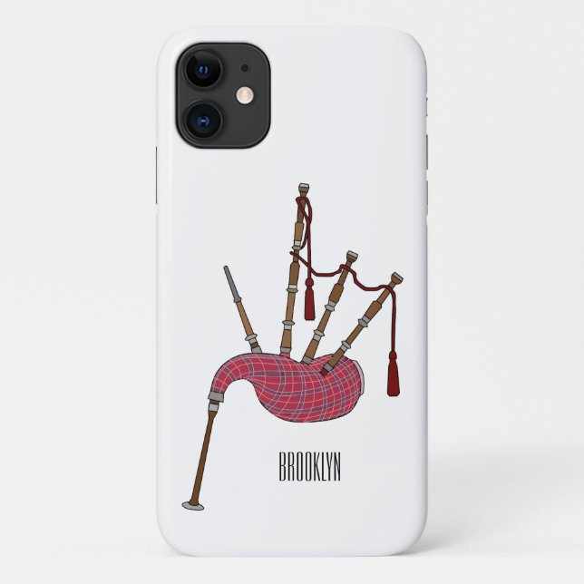 Capa Para iPhone 11 Ilustração de desenho animado de Bagpipe (Verso)