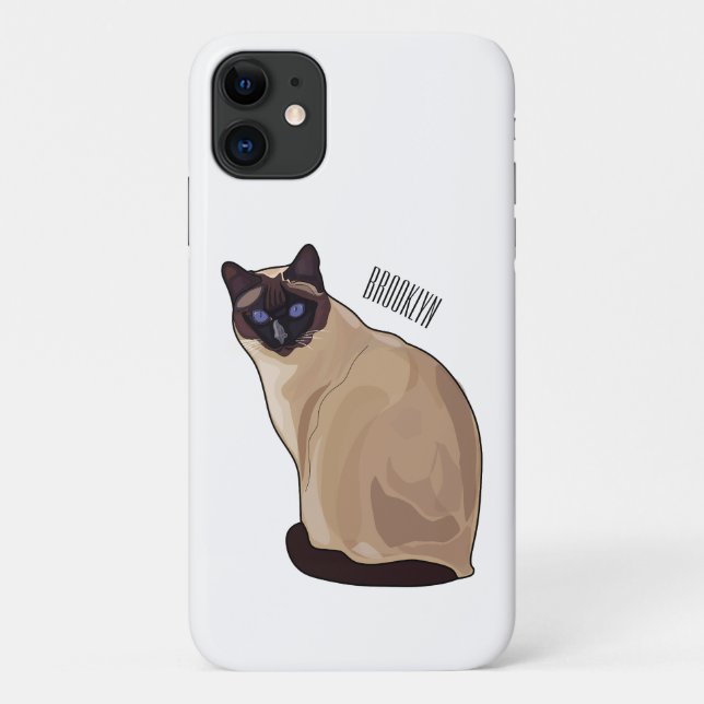 Capa Para iPhone 11 Ilustração de desenho animado de gato siamês (Verso)