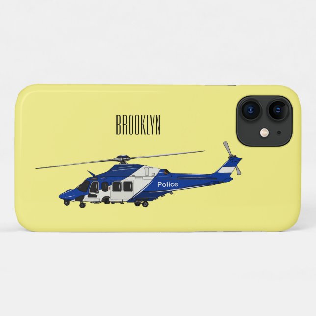 Capa Para iPhone 11 Ilustração de desenho animado de helicóptero polic (Verso (horizontal))