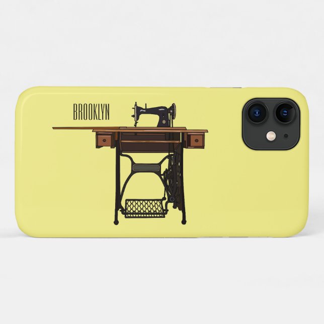 Capa Para iPhone 11 Ilustração de desenho animado de máquina de costur (Verso (horizontal))