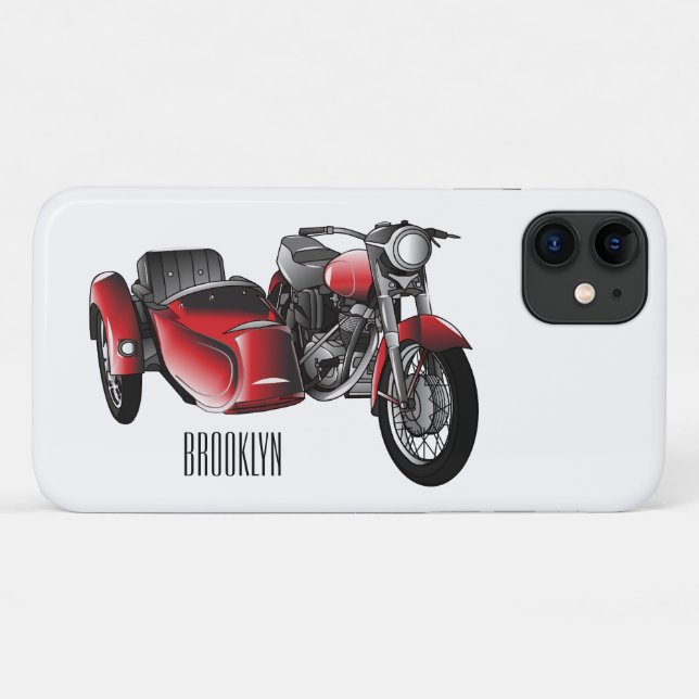 Capa Para iPhone 11 Ilustração de desenho animado de motociclo Sidecar (Verso (horizontal))