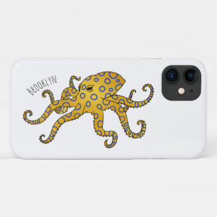 Capa Para iPhone 11 Ilustração de desenho animado de polvo de anel azu