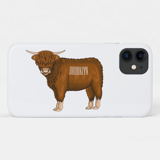 Capa Para iPhone 11 Ilustração de desenho animado de vaca em terras al (Verso (horizontal))