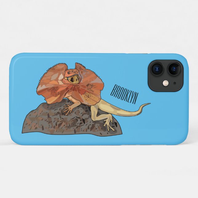 Capa Para iPhone 11 Ilustração de desenho de lagarto de pescoço frito (Verso (horizontal))