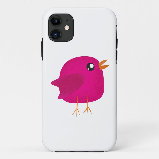 Capa Para iPhone 11 Ilustração de Passarinho Rosa Fofa (Verso)