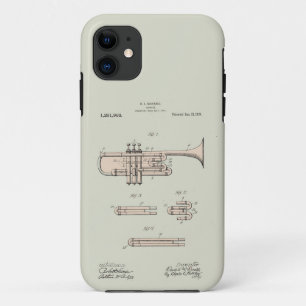 Capa Para iPhone 11 Ilustração de Patente de Trompete de Vintagem Colo
