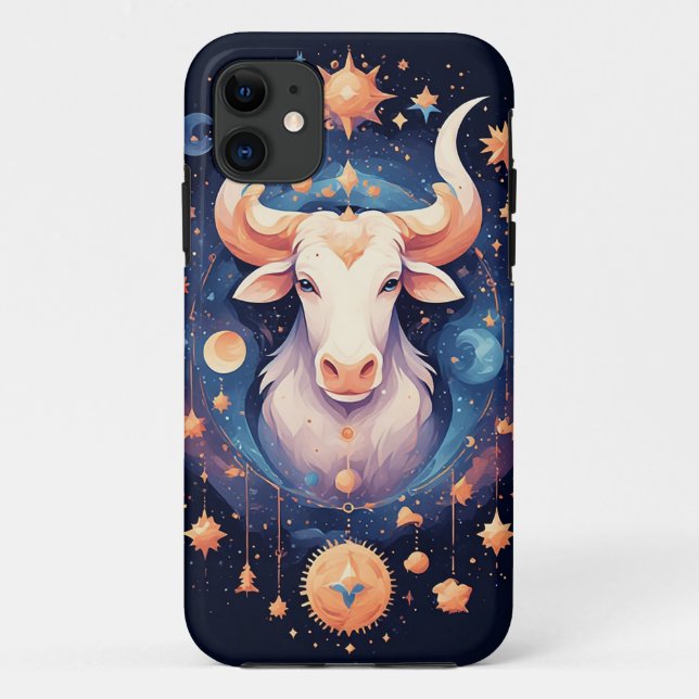 Capa Para iPhone 11 Ilustração Decorativa do Zodíaco Touro (Verso)
