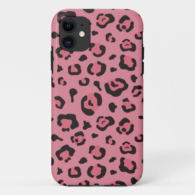 Capa Para iPhone 11 Ilustração do animal do rosa do leopardo (Verso)