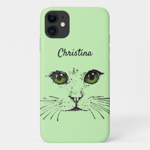 Capa Para iPhone 11 Ilustração em Preto de Gato Assustador Verde