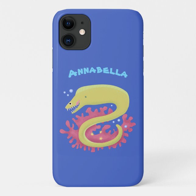 Capa Para iPhone 11 Ilustração engraçada de desenho animado de enguia  (Verso)