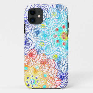 Capa Para iPhone 11 Ilustração Floral de Flores Azuis e Vermelhas