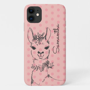 Capa Para iPhone 11 Ilustração Llama Desenhada à Mão e Bolinhas ro