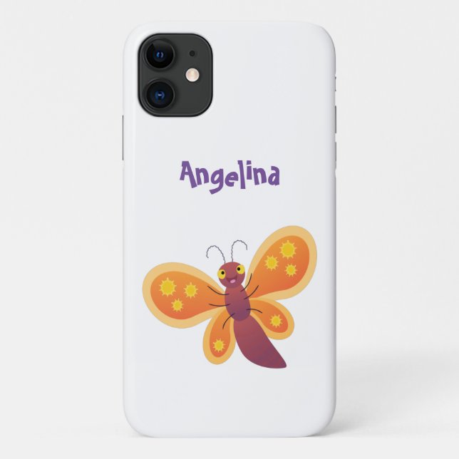 Capa Para iPhone 11 Imagem de desenho animado de borboleta laranja fel (Verso)