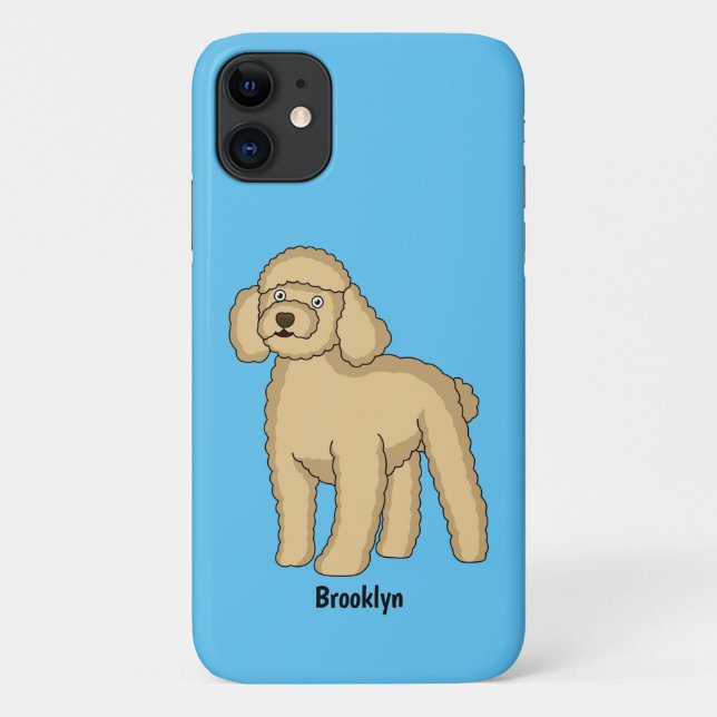 Capa Para iPhone 11 Imagem de desenho animado de poodle marrom feliz (Verso)