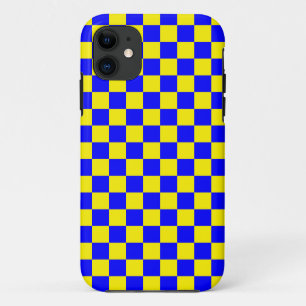 Capa Para iPhone 11 Imagem do Quadro de Verificação Amarelo Neon Azul