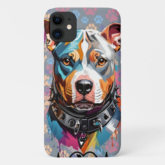 Capa Para iPhone 11 imagem do rosto de um cão pitbull (Verso)