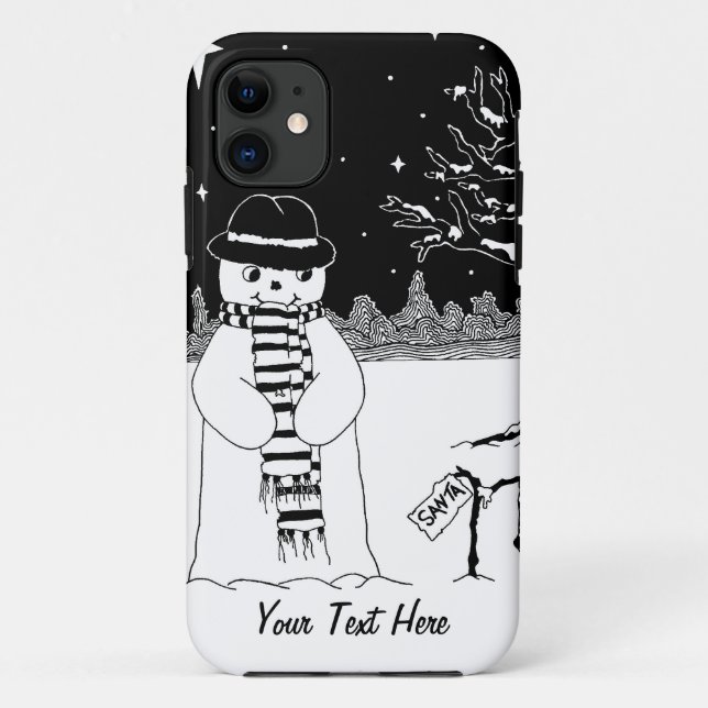 Capa Para iPhone 11 imagem monocromática de boneco de neve para o nata (Verso)