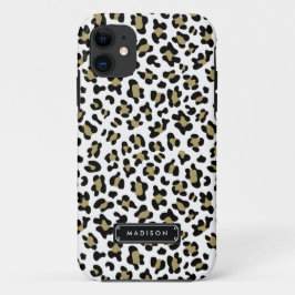 Capa Para iPhone 11 Impressão bege Dourado selvagem chique do leopardo