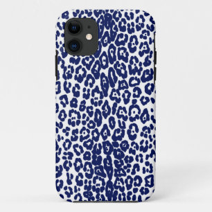 Capa Para iPhone 11 Impressão branca e marinho-azul-leopardo moderna