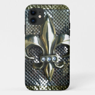 CAPA PARA iPhone 11 IMPRESSÃO DA FLOR DE LIS DA MALHA DO OURO E DA