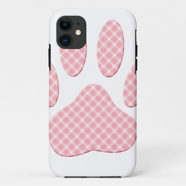 Capa Para iPhone 11 Impressão Da Pata De Cães De Tartan Cor-De-Rosa E  (Verso)
