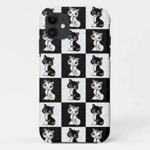 Capa Para iPhone 11 Impressão de Bloco de Monograma Branco Preto