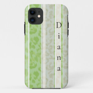 Capa Para iPhone 11 Impressão de leopardo em fundo listrado.