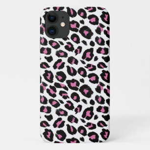 Capa Para iPhone 11 impressão de leopardo preto e rosa divertida