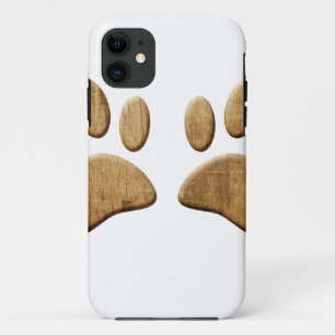 Capa Para iPhone 11 Impressão de Pata de Cão de Madeira