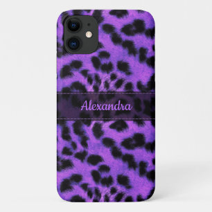 Capa Para iPhone 11 Impressão de Pele-Leopardo-da-Neve Roxo, Nome Pers