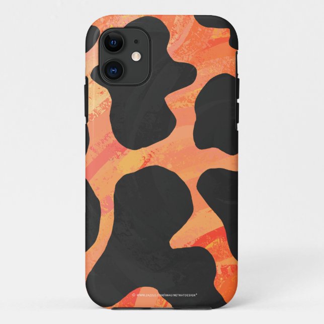 Capa Para iPhone 11 Impressão de Vaca Preta e Laranja (Verso)