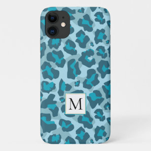 Capa Para iPhone 11 Impressão e monograma de animais-leopardo azul mu