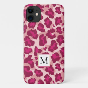 Capa Para iPhone 11 Impressão e monograma de leopardo rosa e vermelha