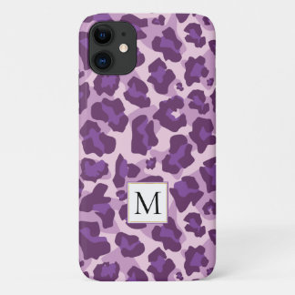 Capa Para iPhone 11 Impressão e monograma de leopardo roxo