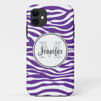 Capa Para iPhone 11 Impressão em Zebra Roxa Monograma de Tendy 5