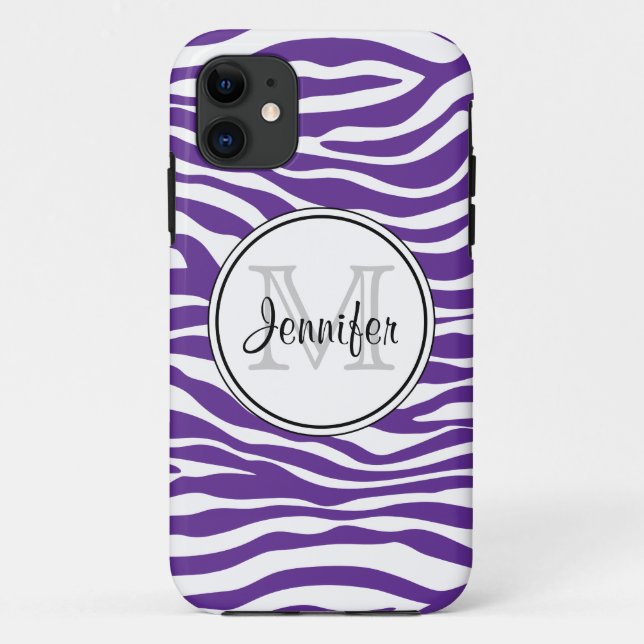 Capa Para iPhone 11 Impressão em Zebra Roxa Monograma de Tendy 5 (Verso)