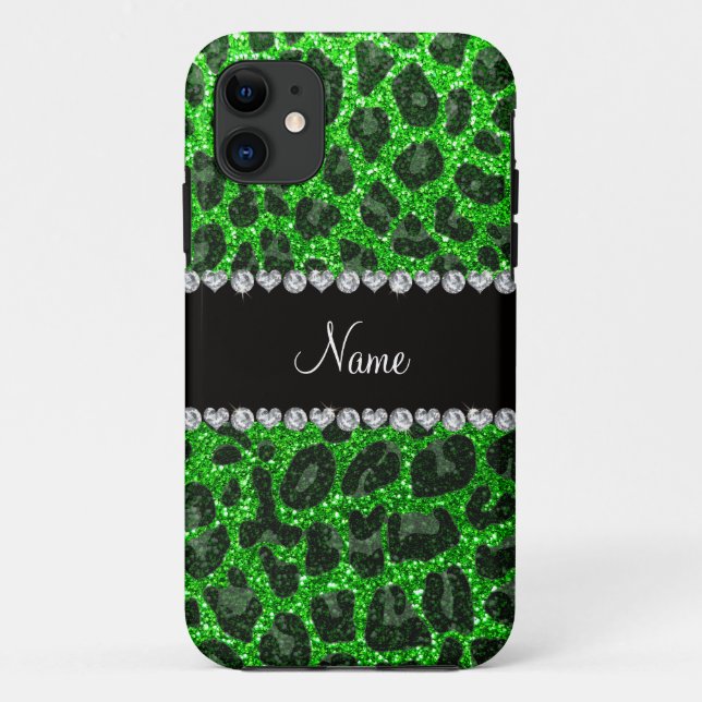 Capa Para iPhone 11 Impressão leopardo com brilho de verde limão de no (Verso)