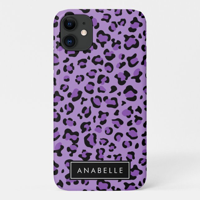 Capa Para iPhone 11 Impressão Leopardo, Manchas, Leopardo Roxo, Seu No (Verso)