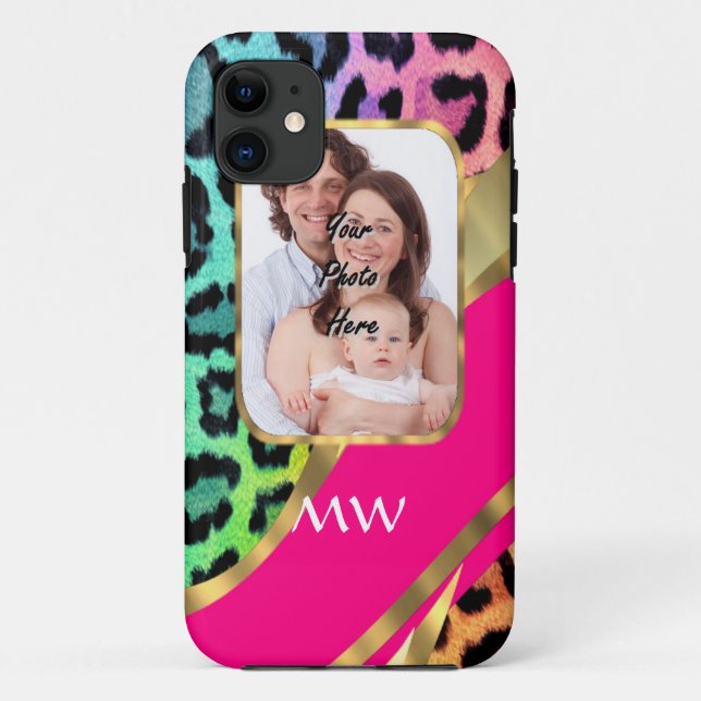 Capa Para iPhone 11 Impressão-leopardo rosa multicolor (Verso)