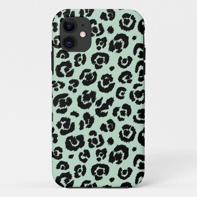 Capa Para iPhone 11 Impressão preto verde do leopardo da hortelã (Verso)