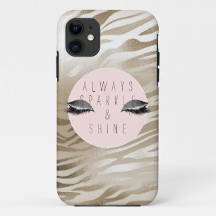 Capa Para iPhone 11 Impressão Zebra Dourada Leve Prateada Olhos Espel