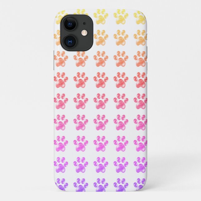 Capa Para iPhone 11 Impressões de patas multicoloridas em branco (Verso)