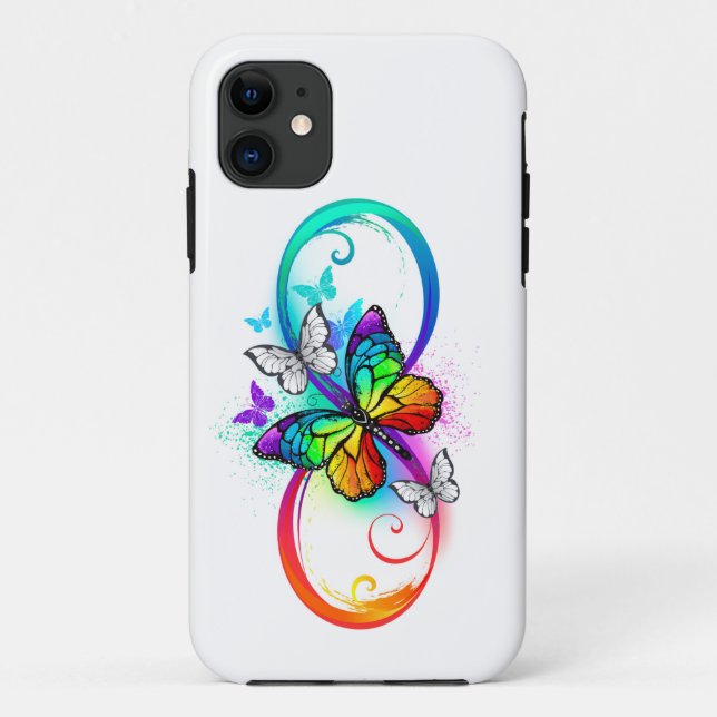 Capa Para iPhone 11 Infinidade brilhante com borboleta arco-íris (Verso)