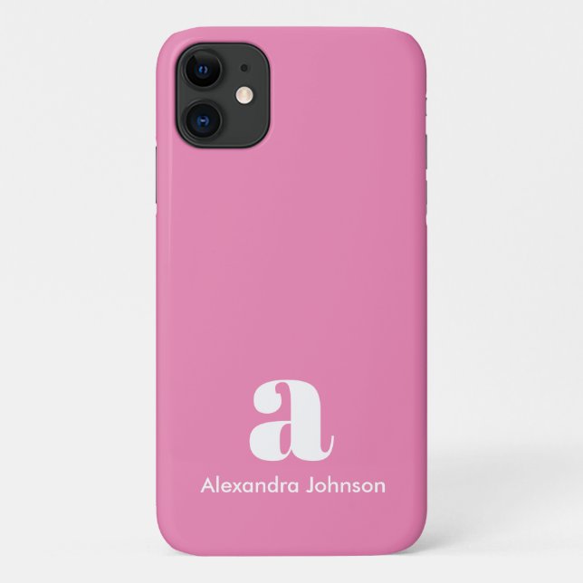 Capa Para iPhone 11 Iniciais de Monograma Mínimo Simples Rosa Moderno (Verso)