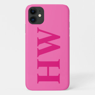 Capa Para iPhone 11 Iniciais de Monograma Vertical, Rosa-Quente
